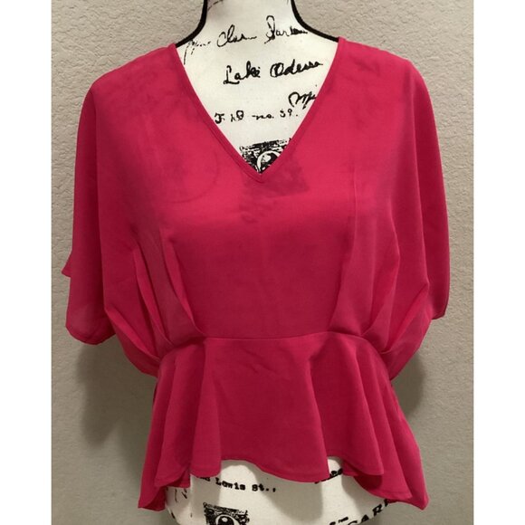 Loness Hot Pink Peplum Hem Blouse With V-Neck Size S - Picture 3 of 6